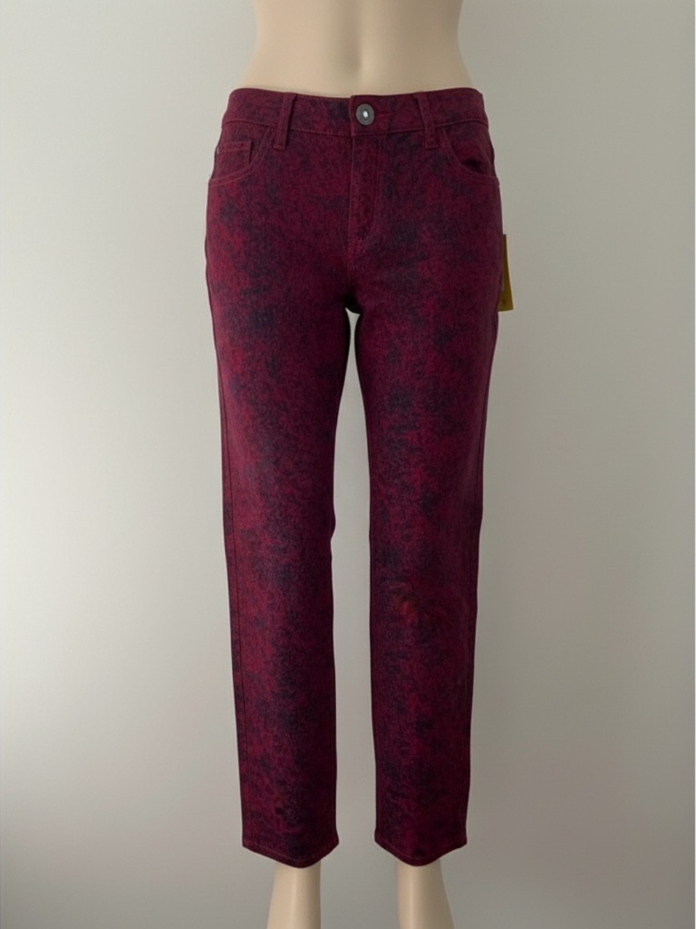 Emperial Premium Denim Burgundy Black Printed Skinny Jeans Size 11 NWT